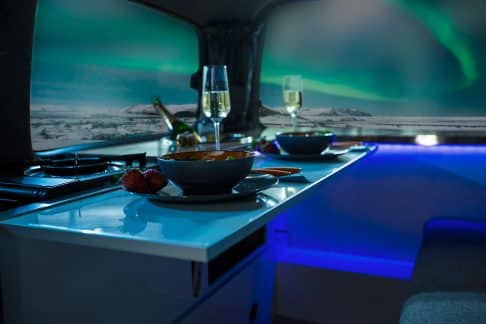Northern lights camper in Iceland, interior