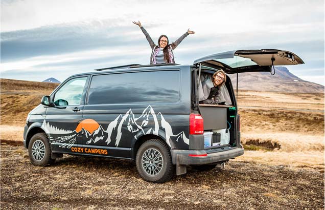 tourists in camper, Iceland