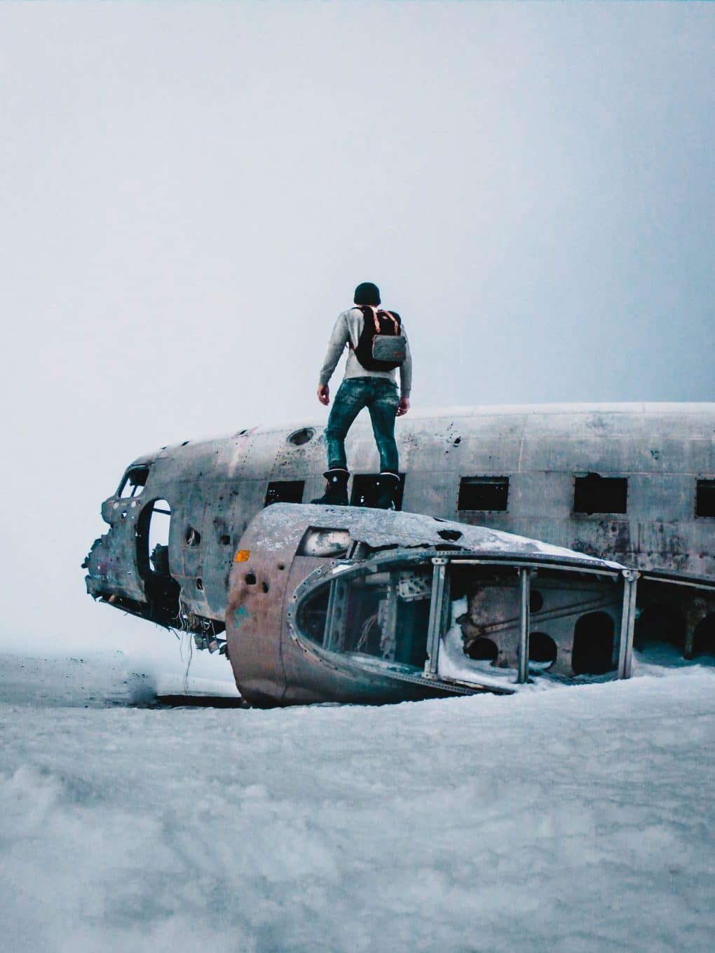 Sólheimarsandur airplane wreck in Iceland during winter