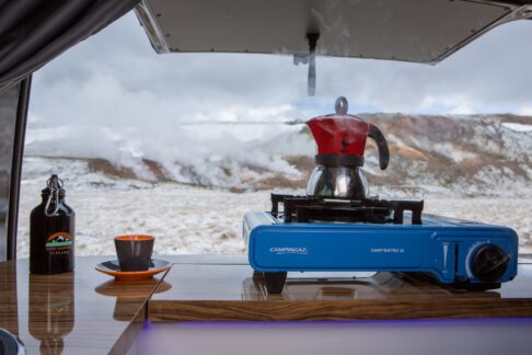 gas stove inside a camper