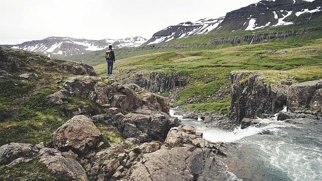 person hiking in Iceland