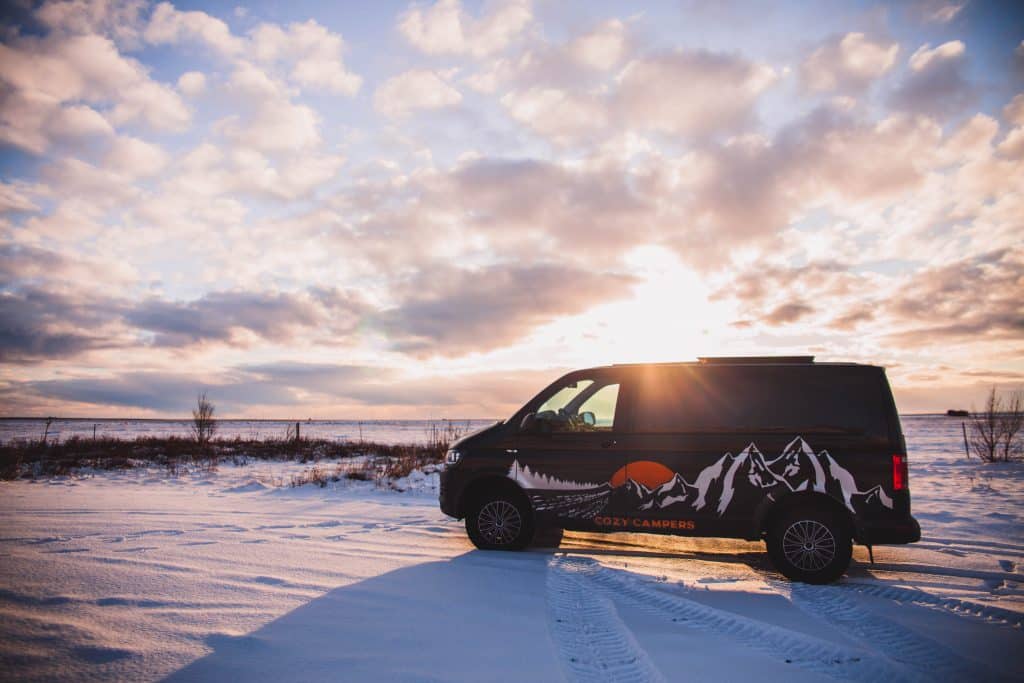 Camper in Iceland in winter landscape