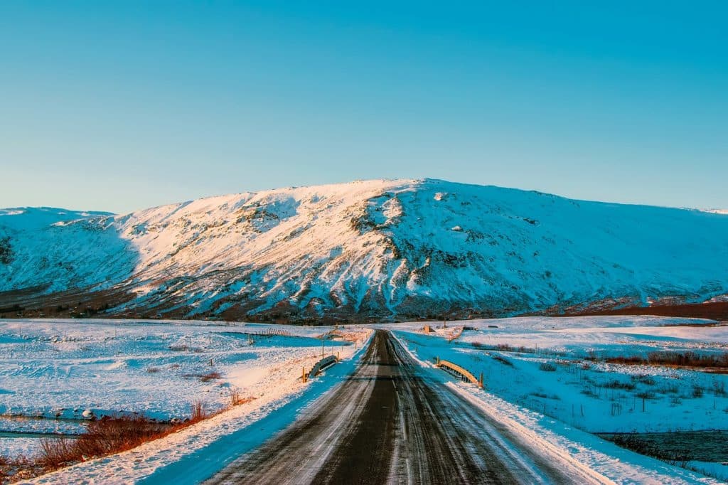 Iceland snow on road